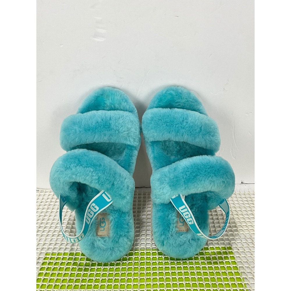 UGG Turquoise Blue Sheepskin Double Strap Slide Sandals Kids Size 4 - Picture 4 of 11